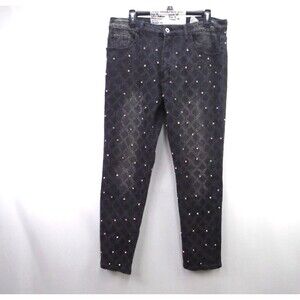 Womens 34 Black Bling Jeans Studded Rhinestone Patterned Slim Leg Pants Sparkle